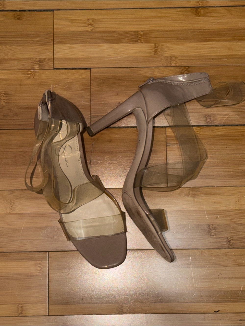 Jessica Simpson Taupe Clear-Strap Heeled Sandals